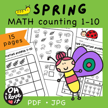Preview of SPRING Math Counting Number 1-10 Worksheets Printable