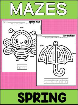 Preview of SPRING Mazes - NO PREP Fun Worksheets || Pre-K, Kindergarten