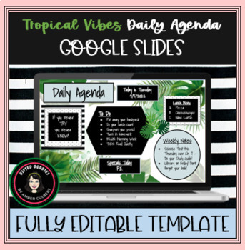 Preview of SPRING Modern Tropical Vibes Daily Agenda Google Slides Template *Editable*