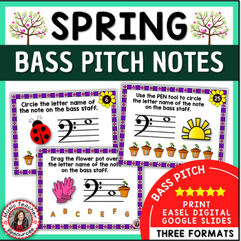 Preview of SPRING Music Activities - Bass Clef Notes Worksheets and Task Cards
