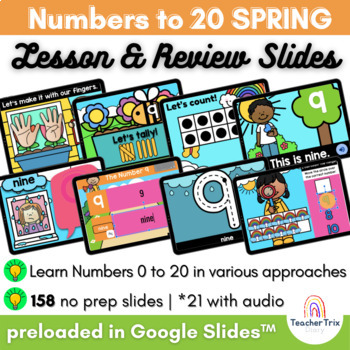 Preview of SPRING Numbers to 20 Digital Lesson, Review and Activities in Google Slides