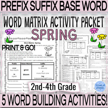 Preview of SPRING Prefix & Suffix Word Building Worksheets With Word Matrix