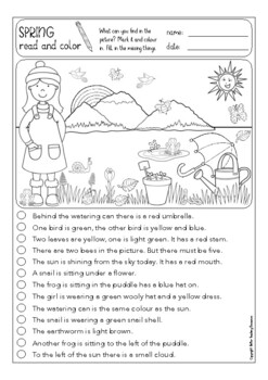 spring read color english esl simple reading and coloring worksheets