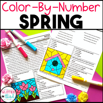 Preview of SPRING Reading Comprehension Passages Coloring Pages Color By Number