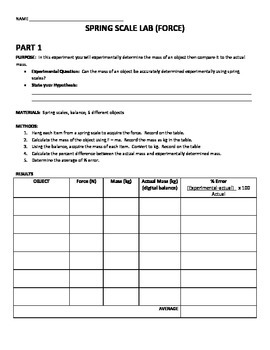 SPRING SCALE LAB, Force, inquiry, Newton's Laws by McKinney | TpT