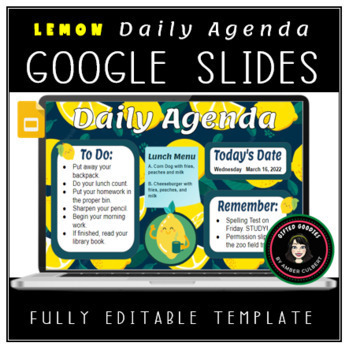 Preview of SPRING SUMMER Lemons Daily Agenda Google Slides Editable Template
