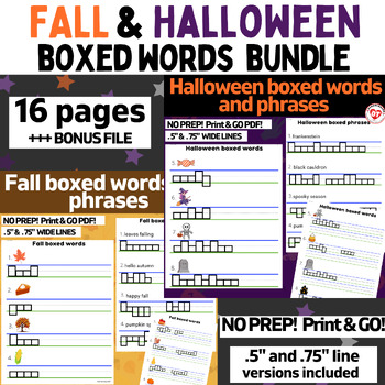 Preview of FALL & HALLOWEEN boxed words and phrases lowercase letter formation bundle