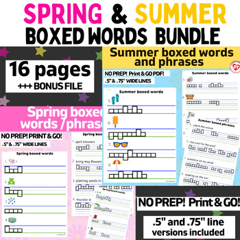 Preview of SPRING & SUMMER boxed words and phrases lowercase letter formation bundle