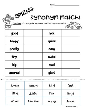 Synonym Match-Up {Matching Cut and Paste}  Synonyms and antonyms, Teaching  writing, Teaching language arts