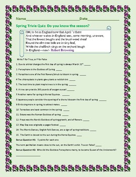 Spring Trivia A Fun Informative Quiz Do You Know The Season Tpt