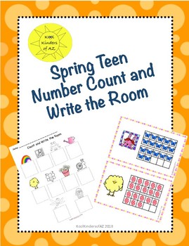 Preview of SPRING Teen Number Count and Write the Room Math Center