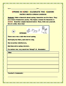 Preview of SPRING: WRITE A LIMERICK ACTIVITY: GRADES 4-8