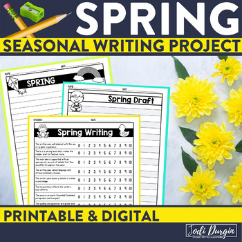Preview of SPRING WRITING Prompts Activities April 2nd grade 3rd descriptive paper template