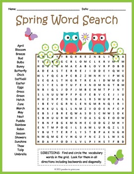 Preview of (3rd, 4th, 5th, 6th Grade) SPRING Word Search Puzzle Worksheet Activity