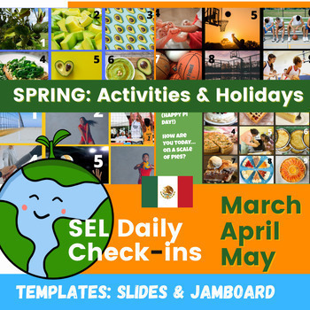 Preview of SPRING daily slides SEL social emotional Check-ins: HOLIDAY & ACTIVITIES, mood