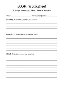 SQ3R Handout and Worksheet by Laura Torres | Teachers Pay Teachers
