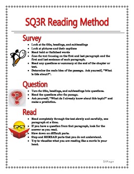 Preview of SQ3R Reading Comprhension and Study Skill Strategy Notes