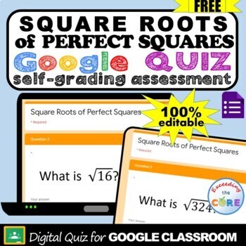 Preview of SQUARE ROOTS OF PERFECT SQUARES Assessment | Google Quiz | Distance Learning