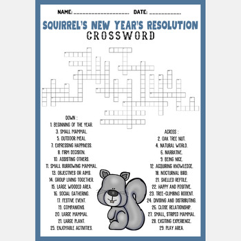 SQUIRREL S NEW YEAR S RESOLUTION by Pat Miller crossword puzzle worksheet