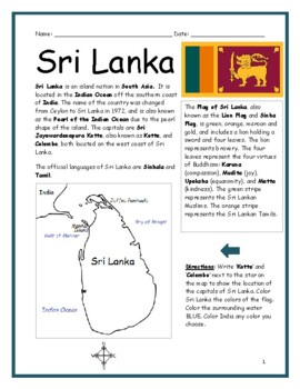 sri lanka introductory geography worksheet by interactive printables