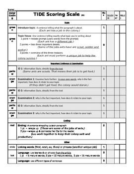 Preview of SRSD Third Grade Informative Writing (TIDE) Scoring Scale