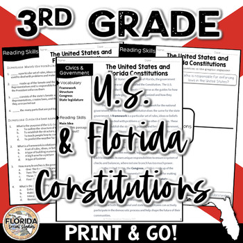 Preview of SS.3.CG.3.1: Florida Constitution and U.S. Constitution | 3rd Grade Civics