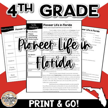 Preview of SS.4.A.4.2 Pioneer Life in Florida 4th Grade Social Studies Reading 