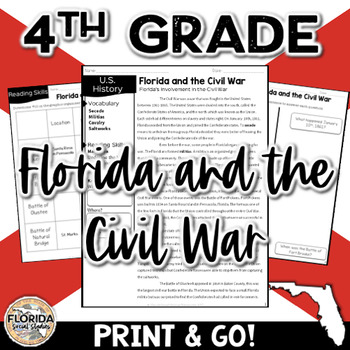 Preview of SS.4.A.5.1 Florida and Civil War 4th Grade Social Studies Reading Activity