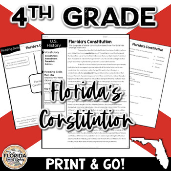 Preview of SS.4.CG.1.1 Florida's Constitution 4th Grade Social Studies Reading Activity