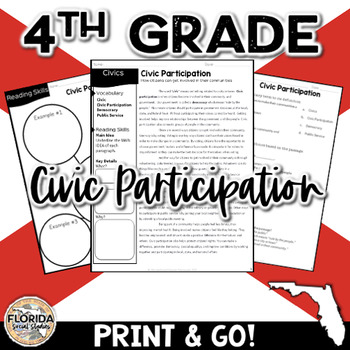 Preview of SS.4.CG.2.2 Civic Participation in Communities 4th Grade Social Studies Reading