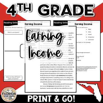 Preview of SS.4.FL.1.1  FL.1.2 Earning Income Florida 4th Grade Social Studies