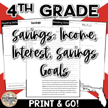 Preview of SS.4.FL.3.1  FL.3.2 Savings - Interest 4th Grade Florida Financial Literacy