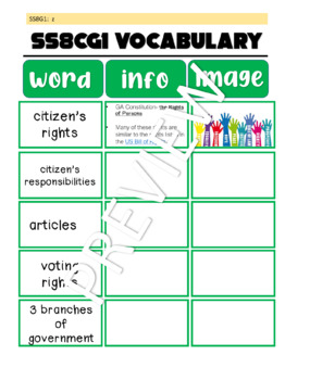 Preview of SS8CG1 Vocabulary Graphic Organizer