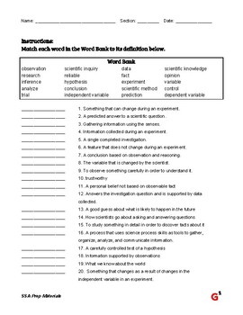 ssa prep 5th grade science nature of science word search vocabulary test