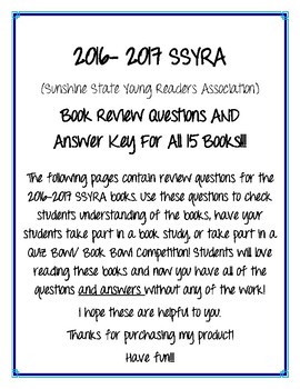 Preview of SSYRA Book Review Questions for 2016-2017 Titles