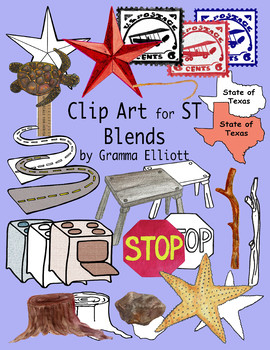 Preview of ST Blends Realistic Color and BW Phonics Clip Art