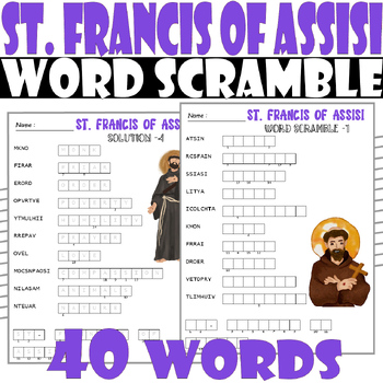 ST FRANCIS OF ASSISI WORD SEARCH/SCRAMBLE/CROSSWORD BUNDLE PUZZLES
