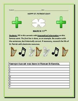 Preview of ST. PATRICK'S DAY: AN ACROSTIC ACTIVITY WITH HISTORICAL OVERTONES! GRS.3-8