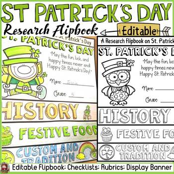 Preview of ST PATRICK'S DAY EDITABLE FLIPBOOK: INFORMATIONAL REPORT WRITING RESEARCH