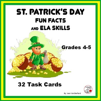 Preview of ST. PATRICK’S DAY FACTS and ELA Skills  Holiday Vocabulary TASK CARDS, Gr 4-5