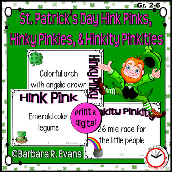 Preview of ST PATRICK'S DAY HINK PINK, et al. PUZZLES Riddles Task Cards Vocabulary