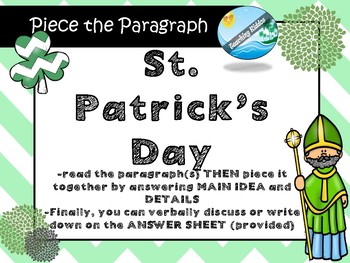 Preview of ST. PATRICK'S DAY   MAIN IDEA / CONTEXT CLUES passage with  puzzle game