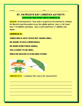Preview of ST. PATRICK'S DAY LIMERICK  ACTIVITY #2  GRS. 3-8