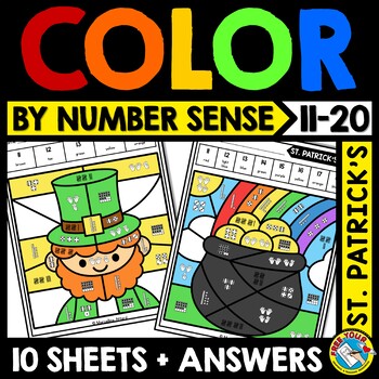 Preview of ST. PATRICK'S DAY MATH COLOR BY CODE TEEN NUMBER SENSE MARCH COLORING PAGE SHEET