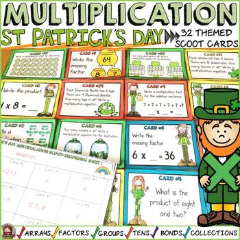 Preview of St Patrick's Day Math Activities Multiplication Task Cards Scoot