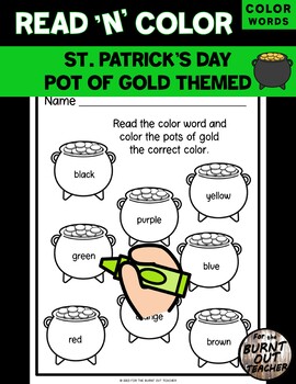 Preview of ST. PATRICK'S DAY POT OF GOLD READ & COLOR Worksheet COLOR WORDS HOLIDAY