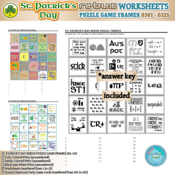 Preview of ST. PATRICK’S DAY Rebus Puzzle Game Frames 301–325 Worksheets