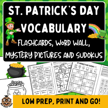 Preview of ST PATRICK'S DAY VOCABULARY Flashcards Word Wall Mystery Picture and Sudoku