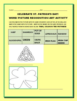 Preview of ST. PATRICK'S DAY WORD MATCH/ ART ACTIVITY:  GRS. 3-7