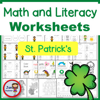 Preview of Math and Literacy Worksheets St Patrick's Day Preschool Kindergarten NO PREP